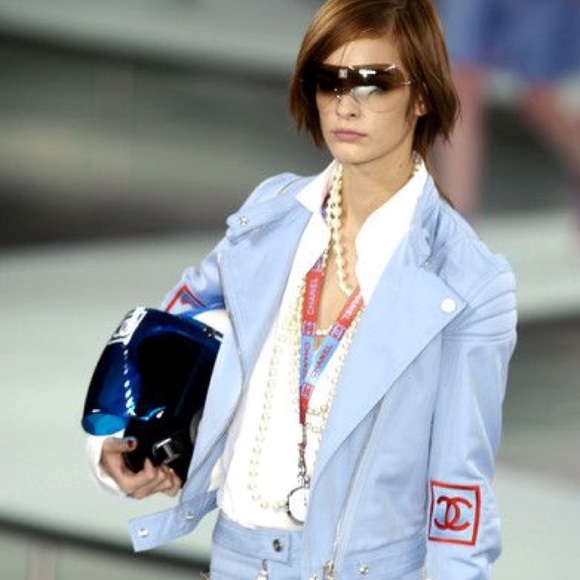 CHANEL Jackets & Blazers - Authentic Chanel Moto Jacket Powder Blue Size 40